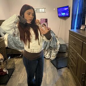Self Esteem White and Brown Puffer Jacket